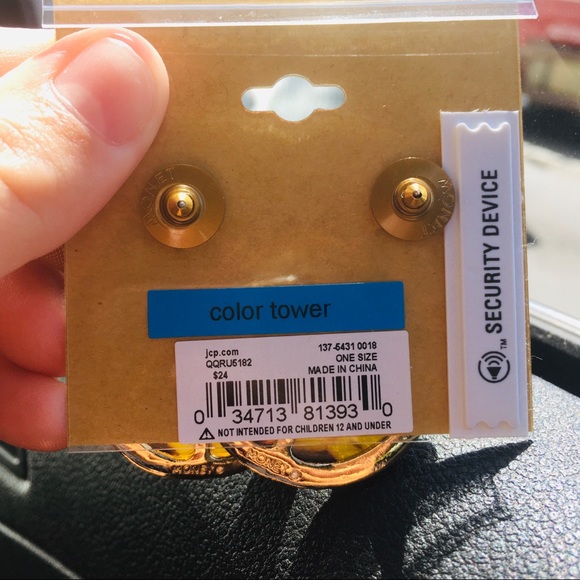 Monet brown and black printed earrings. - Picture 2 of 4